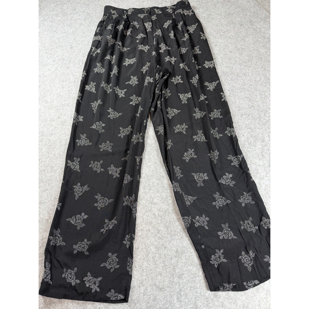 Bentley Arbuckle Womens Pleated Pants 12 Black Rose Print High Waist Vintage